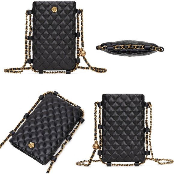 Quilted Mini Crossbody Bag Vegan Leather Compact Phone Purse for Women - Picture 6 of 7